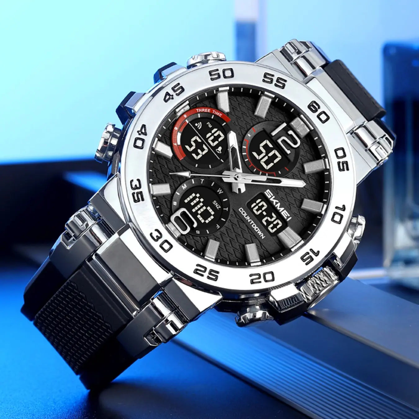 SKMEI Sport Digital Watch for Men Large Dial Outdoor Style Waterproof 50M Analog Digital Multifunction Wristwatch LED Chronograph