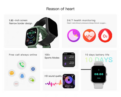 1.83" Touch Screen Smart Watch, Digital Fitness Watches with Call Function & 100+ Sports Modes, Multifunctional Electronic Fitness Watch, Smartwatch Watch, Wearable, Waterproof Smartwatch, Custom Wristwatch