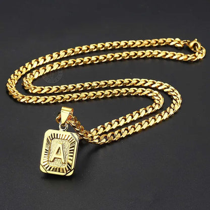 Gold Plated Square Capital Choker Alhpabets from A-Z 5mm 22inch Curb Chain Necklace