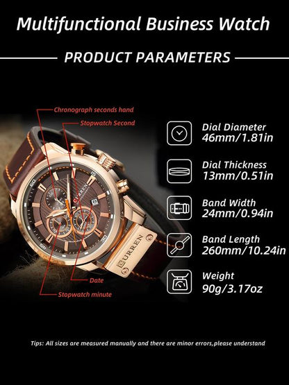 Men's Business Fashion Round Dial Analog Quartz Watch, Fashion Multifunction Watch for Party, Daily Clothing Decor, Trendy All-match & Exquisite Watch for Birthday Gift with Box, Business Fashion Watches