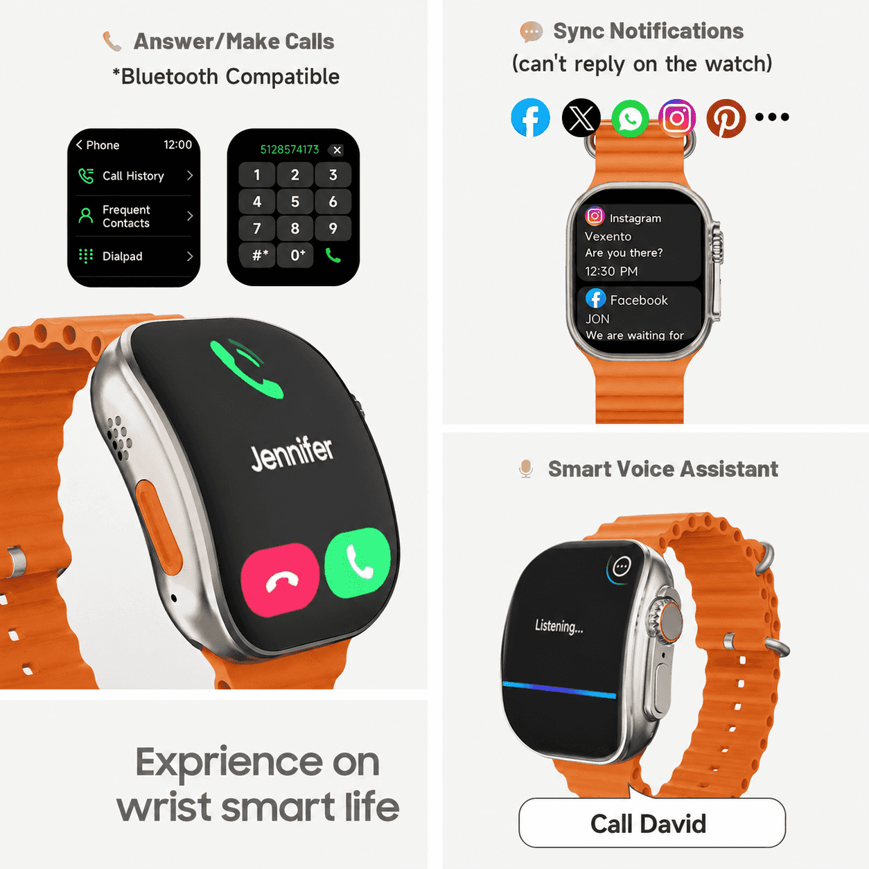 bluetooth Smart Watch with 2.02" Dial Wireless Calling Dialing 100+ Sport Modes Fitness Tracker with Various APP Reminders Call Message Reminder Touch Screen Compatible with iPhone Android Wearable Smart Bracelet Digital Wristwatch Fall Gift