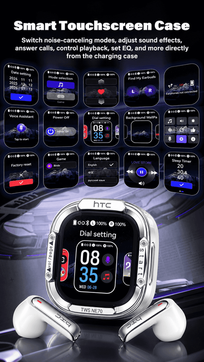 HTC NE70 TWS Wireless Earphones - Bluetooth 6.0 Gaming Bluetooth Earbuds, LED Touch Cues Smart Touch Control, Lightweight In-Ear Headset, IPX5 Waterproof, Built-In Voice Call Mic, Low Lag, Batteries, for Gaming, Sports