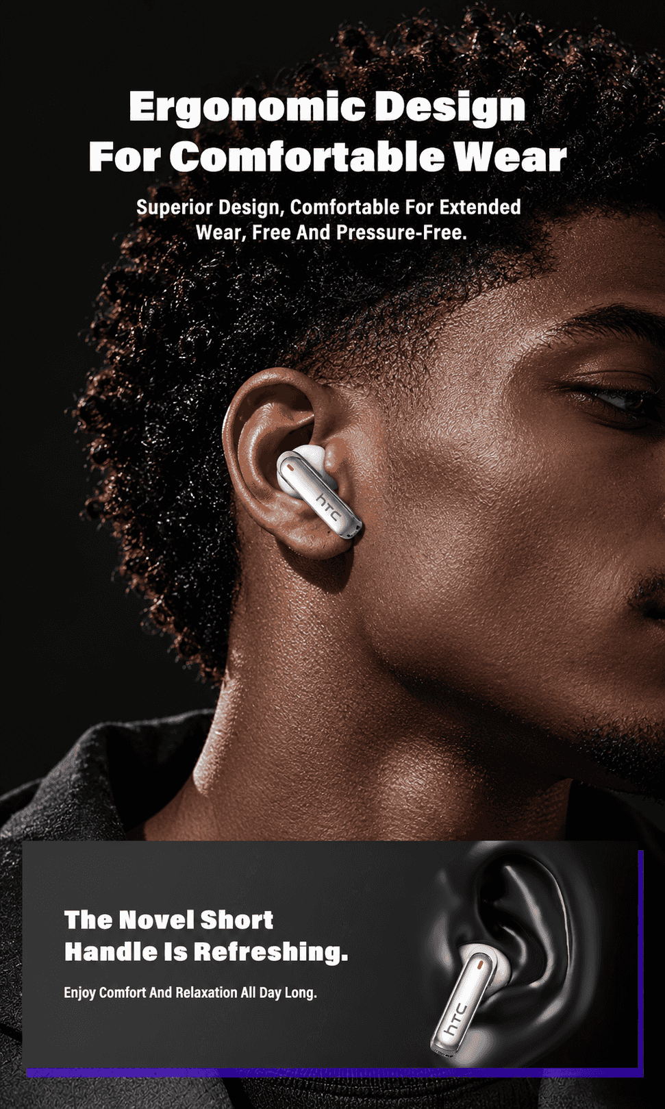 HTC NE70 TWS Wireless Earphones - Bluetooth 6.0 Gaming Bluetooth Earbuds, LED Touch Cues Smart Touch Control, Lightweight In-Ear Headset, IPX5 Waterproof, Built-In Voice Call Mic, Low Lag, Batteries, for Gaming, Sports