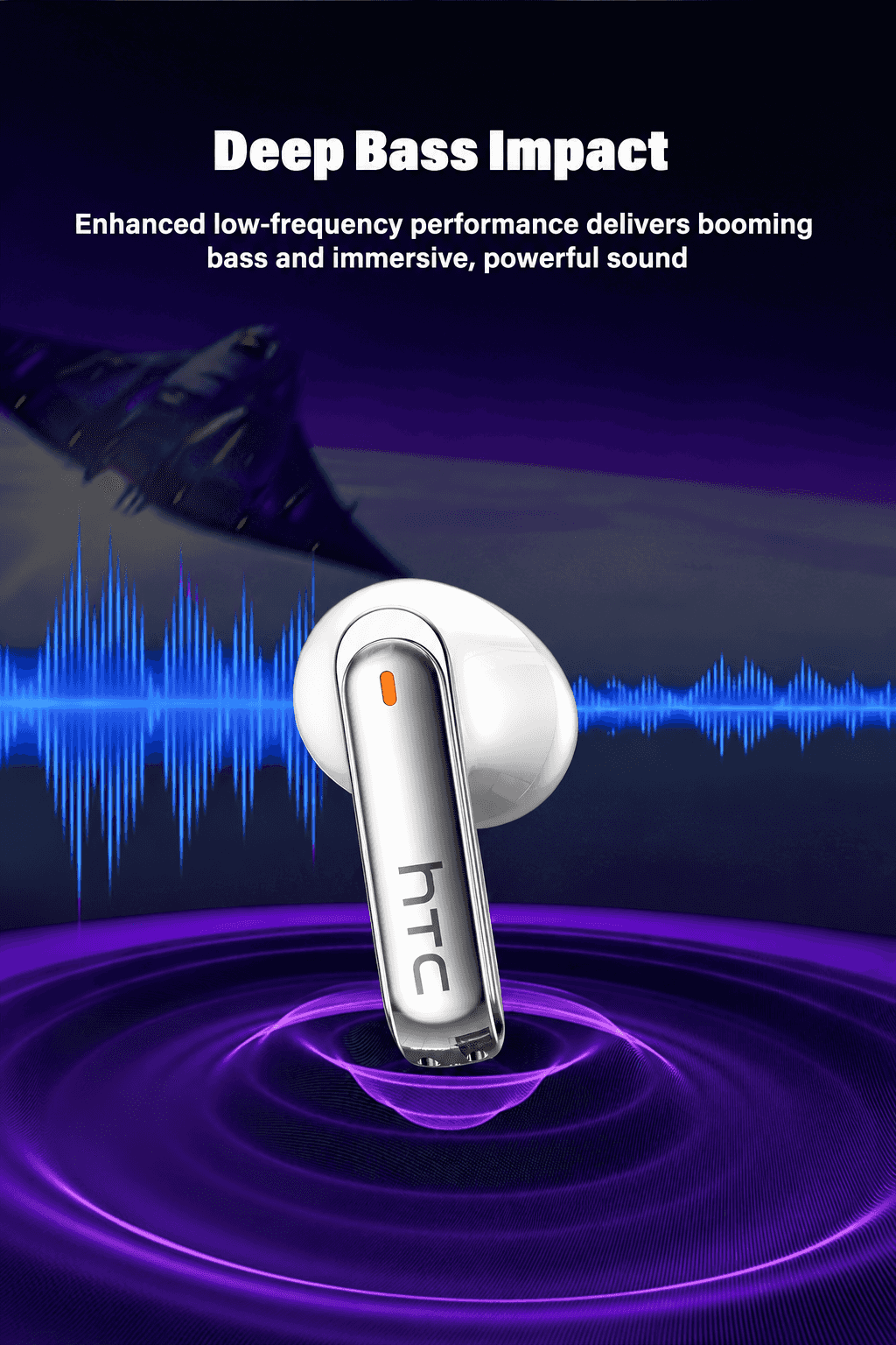 HTC NE70 TWS Wireless Earphones - Bluetooth 6.0 Gaming Bluetooth Earbuds, LED Touch Cues Smart Touch Control, Lightweight In-Ear Headset, IPX5 Waterproof, Built-In Voice Call Mic, Low Lag, Batteries, for Gaming, Sports