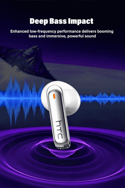 HTC NE70 TWS Wireless Earphones - Bluetooth 6.0 Gaming Bluetooth Earbuds, LED Touch Cues Smart Touch Control, Lightweight In-Ear Headset, IPX5 Waterproof, Built-In Voice Call Mic, Low Lag, Batteries, for Gaming, Sports