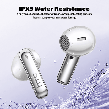 HTC NE70 TWS Wireless Earphones - Bluetooth 6.0 Gaming Bluetooth Earbuds, LED Touch Cues Smart Touch Control, Lightweight In-Ear Headset, IPX5 Waterproof, Built-In Voice Call Mic, Low Lag, Batteries, for Gaming, Sports