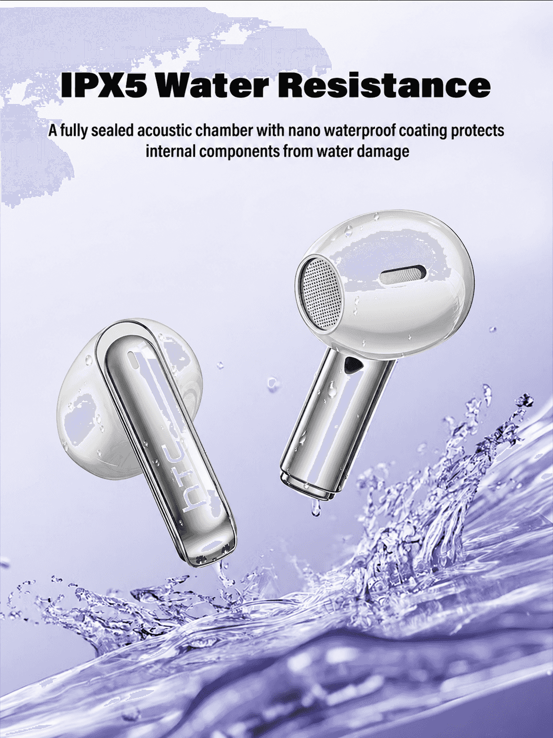 HTC NE70 TWS Wireless Earphones - Bluetooth 6.0 Gaming Bluetooth Earbuds, LED Touch Cues Smart Touch Control, Lightweight In-Ear Headset, IPX5 Waterproof, Built-In Voice Call Mic, Low Lag, Batteries, for Gaming, Sports