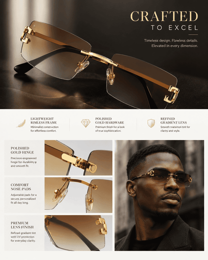 Summer Glasses, Square Rimless Summer Outfits Sunglasses for Women/Men, Elegant Summer Must Haves, Travel Essentials, Gift for Girlfriend/Bf