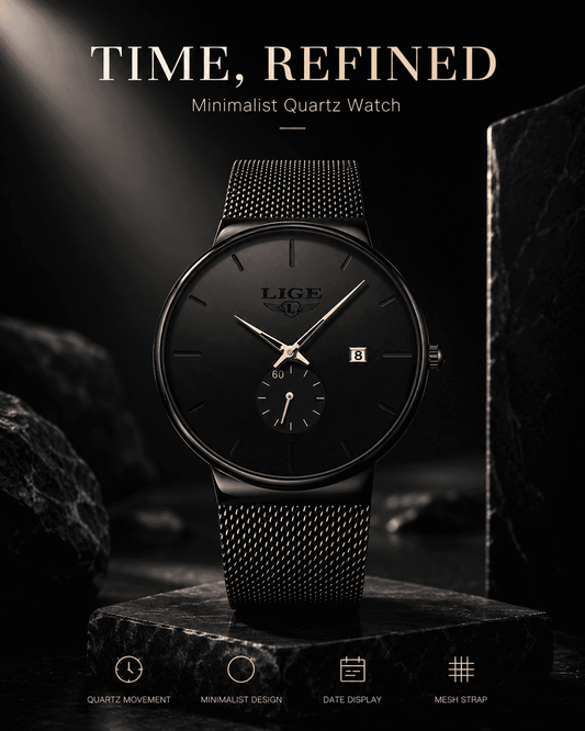 LIGE Sleek Minimalist Men's Watch – 40mm Ultra‑Thin Design, 30M Water Resistant