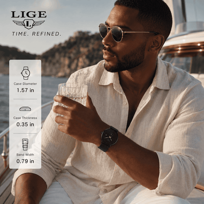 LIGE Sleek Minimalist Men's Watch – 40mm Ultra‑Thin Design, 30M Water Resistant