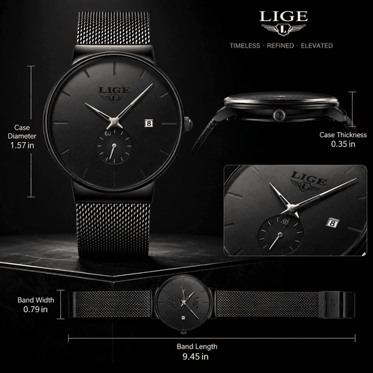LIGE Sleek Minimalist Men's Watch – 40mm Ultra‑Thin Design, 30M Water Resistant