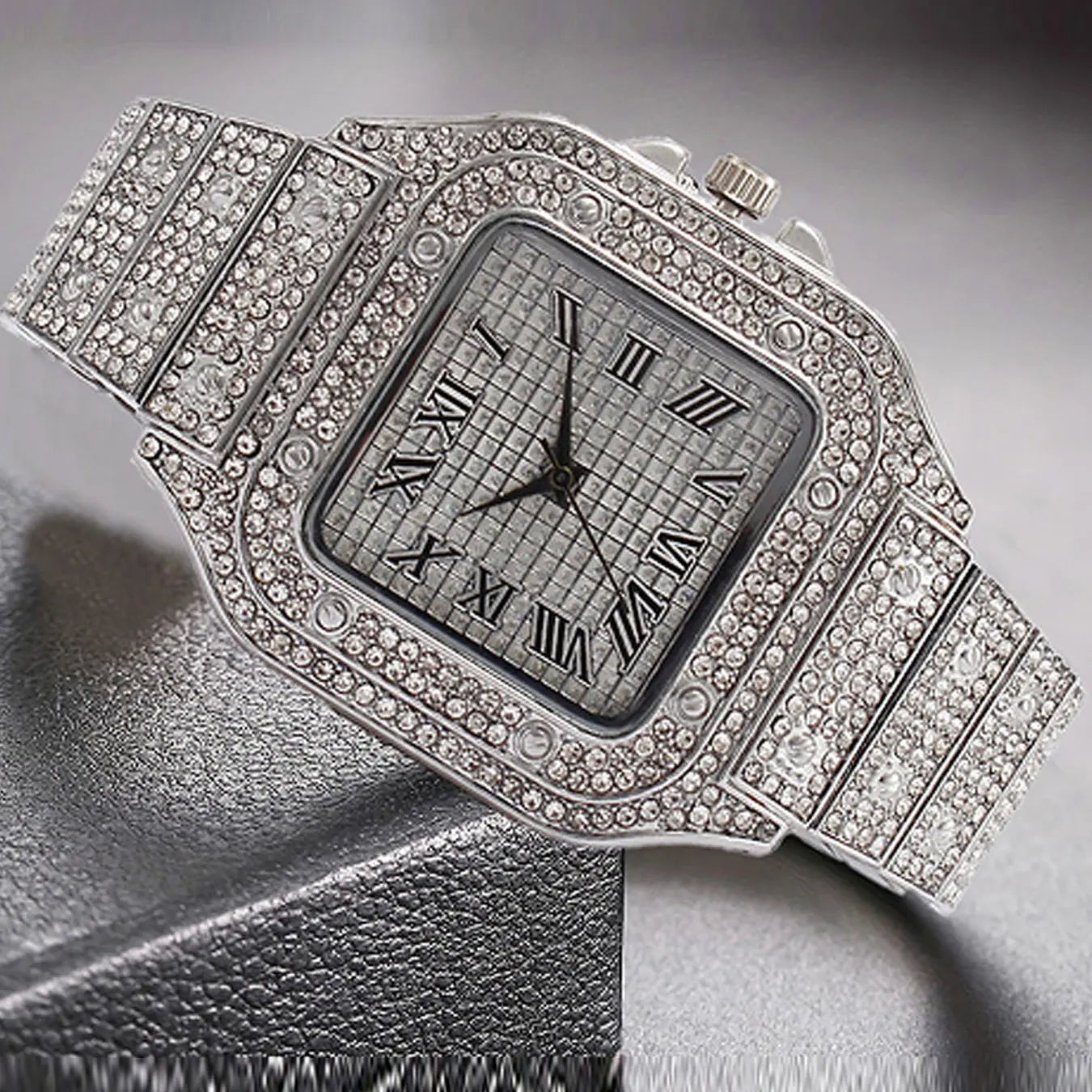 Men's Casual Fashion Quartz Watch, Elegant Square Dial Rhinestone Decorated Alloy Case Wristwatch, Classic Simple Fashion Street Style For All Seasons, Black Friday Deal Watch Suitable For Casual Business Wear, Birthday Christmas Gift