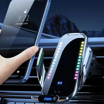 Wireless Charging Smart Rhythm Color Lights with Infrared Sensing, Adjustable Car Phone Holder & Retractable Stand for Music and Car Use magnetic phone holder, Car Wireless Charger, Wireless Fast Charging,summervibes
