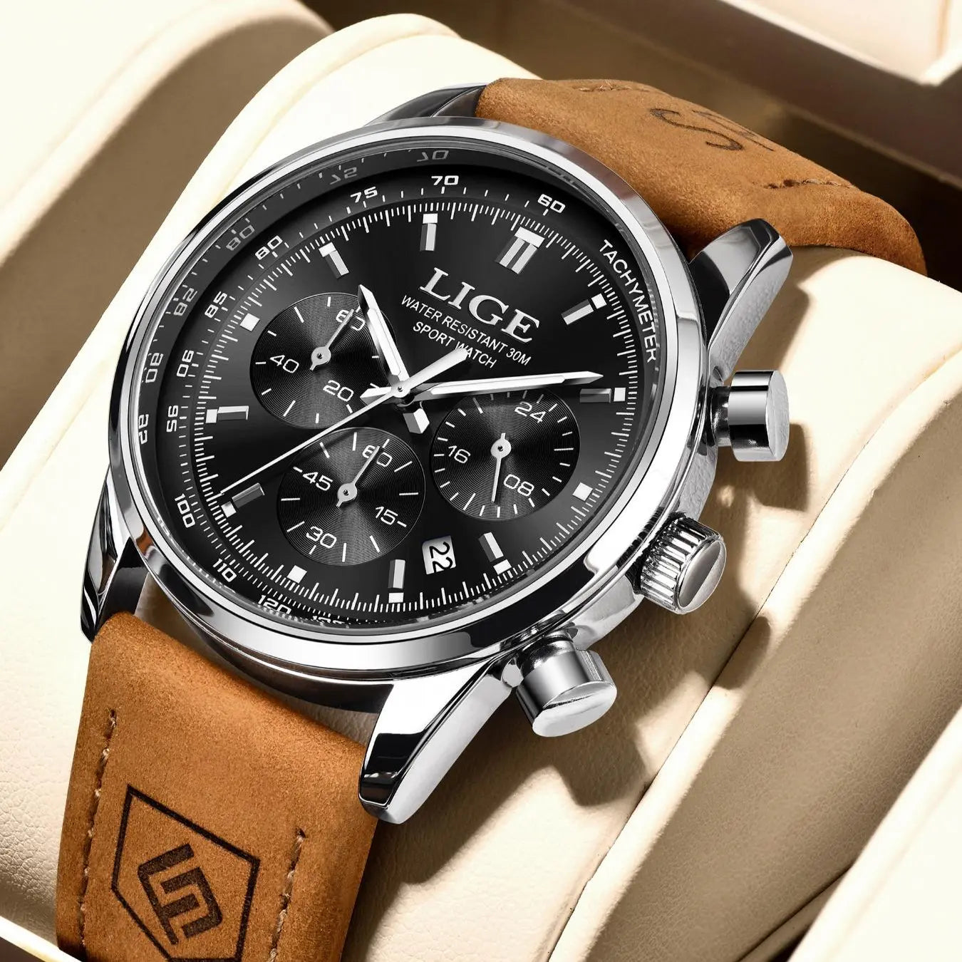 Lige Casual Gentleman Fashion Waterproof Luminous Calendar Chronograph Quartz