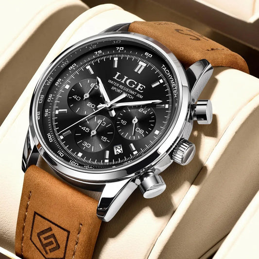 Lige Casual Gentleman Fashion Waterproof Luminous Calendar Chronograph Quartz
