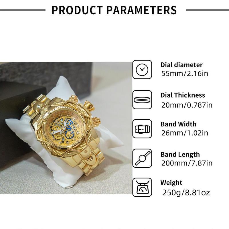 Men's Street Style Fashion Round Dial Analog Quartz Watch with Box - Trendy All-match & Exquisite Birthday Gift
