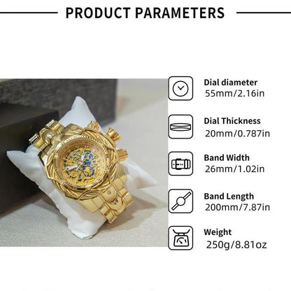 Men's Street Style Fashion Round Dial Analog Quartz Watch with Box - Trendy All-match & Exquisite Birthday Gift