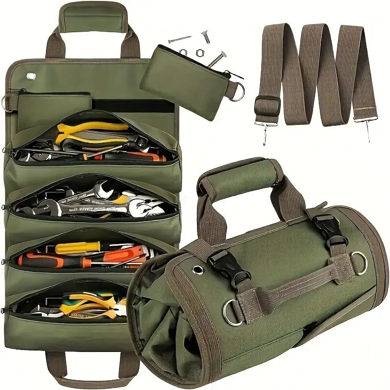 Tool Roll with Detachable Pouches Heavy Duty Roll Up Tool Bag for Carpenter Mechanic Electrician & Hobbyist Waterproof Adjustable Organizer Roll-Up DIY Enthusiastdetachable pouch