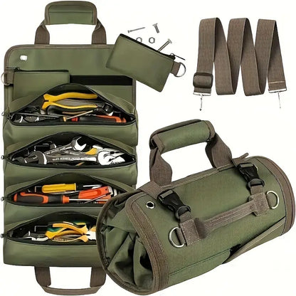 Tool Roll with Detachable Pouches Heavy Duty Roll Up Tool Bag for Carpenter Mechanic Electrician & Hobbyist Waterproof Adjustable Organizer Roll-Up DIY Enthusiastdetachable pouch