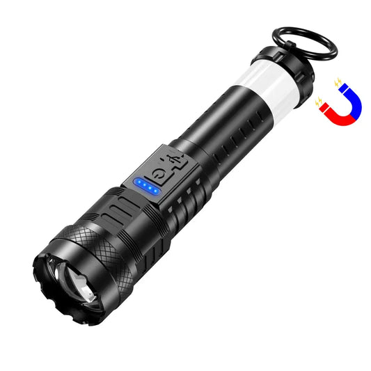 2025 Strong Flashlight, Rechargeable, Waterproof, Emergency Lighting, Red&Blue Alarm Lights, Camping Gadgets , for Fishing Garden Night Security Road Garage