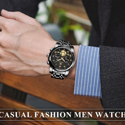 Men's Chronograph Quartz Watch G2859 Stainless Steel Waterproof Luminous Date with Luminous Hands, 41 mm Diameter, 20 mm Band Length Casual Trendy Wristwatch