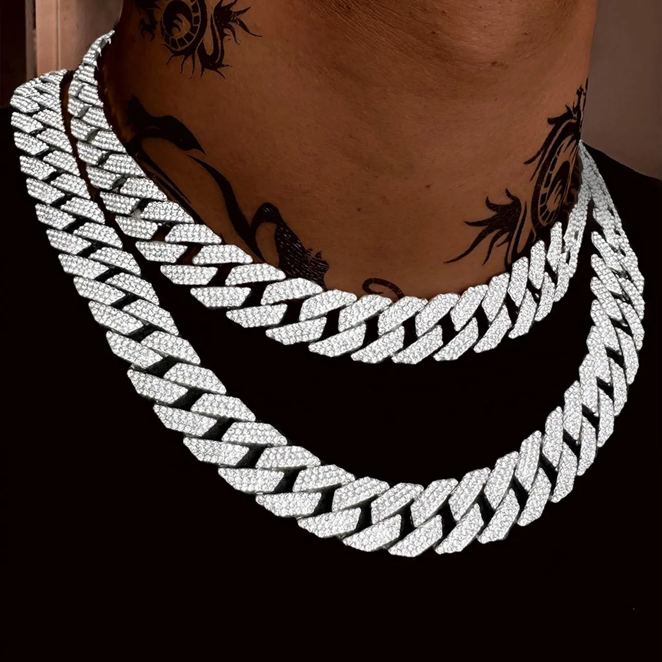 Rhinestone Decorated Cuban Chain Necklace, Iced Out Jewelry, Punk Style Chain Necklace for Party, Daily Decor, Trendy All-match & Exquisite Hip Hop Jewelry for Birthday Gift