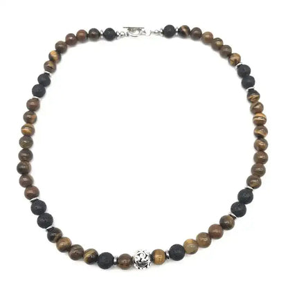 Men's 8mm Natural Tiger Eye Lava Bead Necklace Stainless Steel Toggle 18/20/24" fathersdaygifts Black Onyx