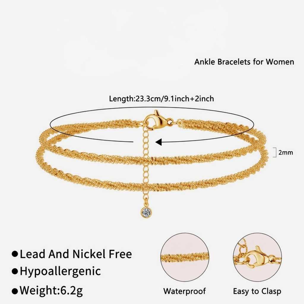 Dainty Layered Waterproof Anklet For Women Adjustable Womens Anklet Set Stackable Figaro Beaded Cuban Link Anklets Daily Clothing Decor For Beach Summer Trendy All-match & Exquisite Jewelry For Valentine's Day gifts