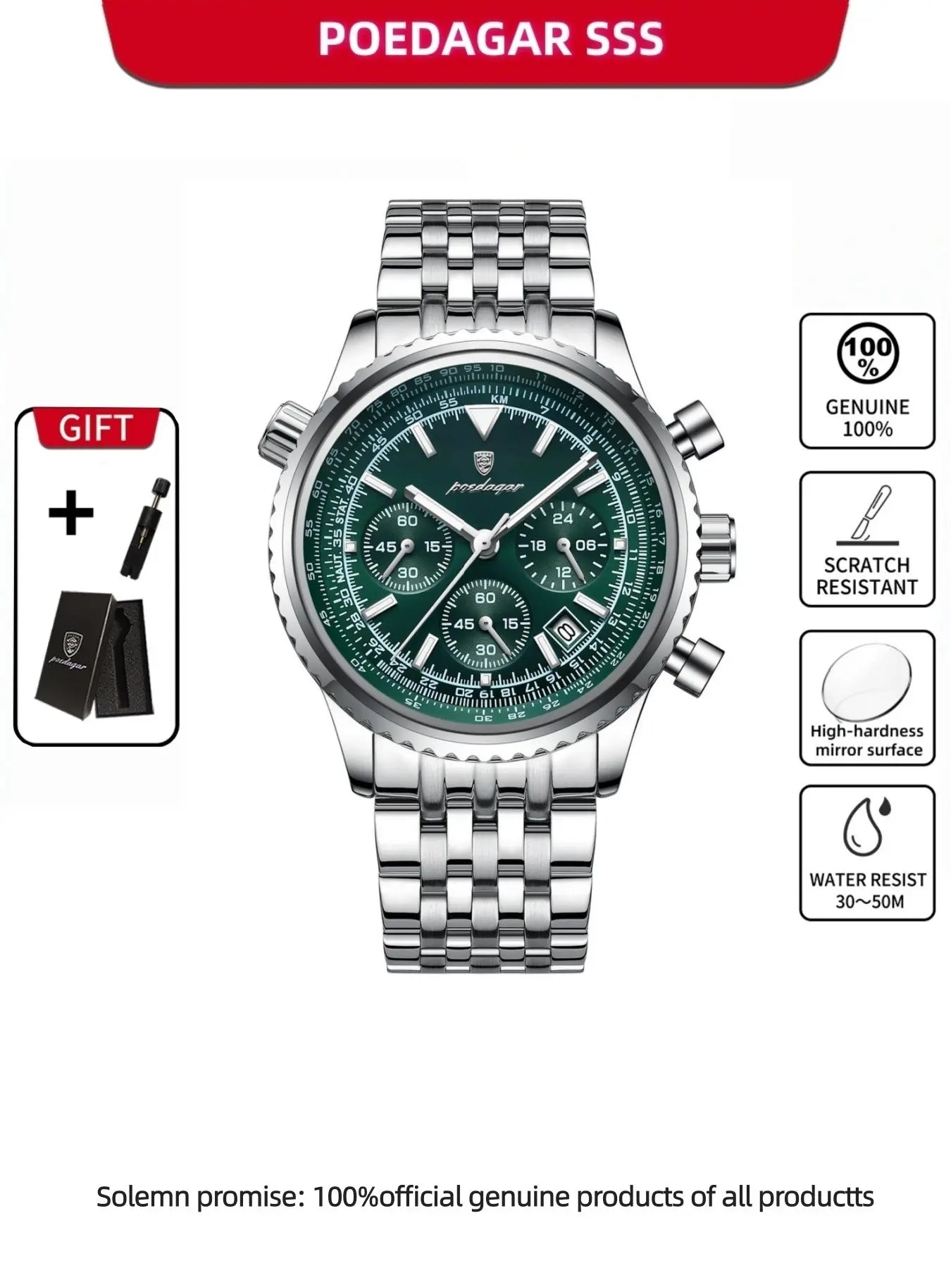 Business Fashion Round Dial Analog Quartz Watches for Men, Trendy Multifunctional Luminous Fashionable Watch, Waterproof Luminous Date Chronograph Watch, Stainless Steel Wristwatch for Men Gifts, with Box