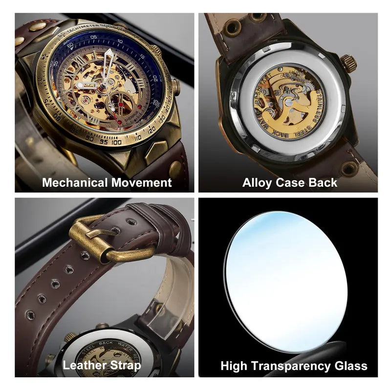 Automatic Mechanical Watch for Men-Classic Skeleton Dial Precision Wristwatch,Fashion Accessory with Retro Design,waterproof Gift for smart man