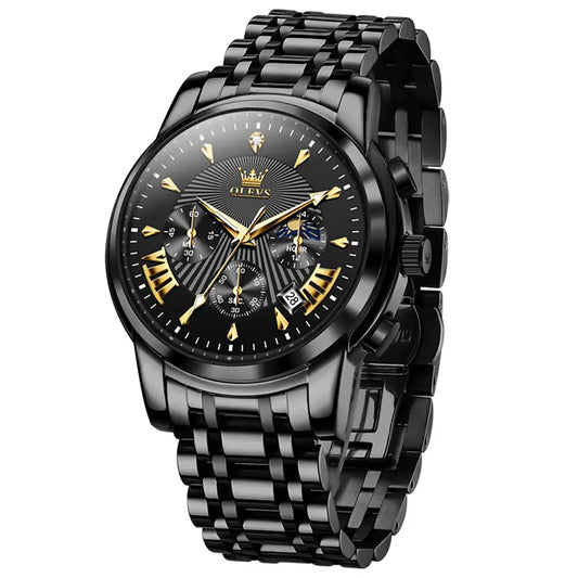 OLEVS Men's Watch Chronograph Business Dress Quartz Stainless Steel Water Resistant Luminous Date Wristwatch