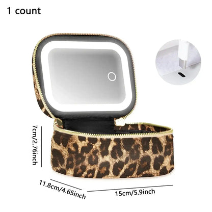 Portable Makeup Bag with LED Light & Mirror, Removable Battery-Powered Travel Cosmetic Case, Makeup Organizer Pouch & Box for Women, Makeup Storage Box