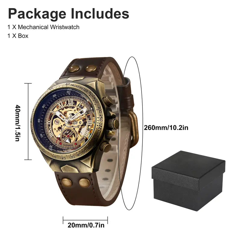 Automatic Mechanical Watch for Men-Classic Skeleton Dial Precision Wristwatch,Fashion Accessory with Retro Design,waterproof Gift for smart man