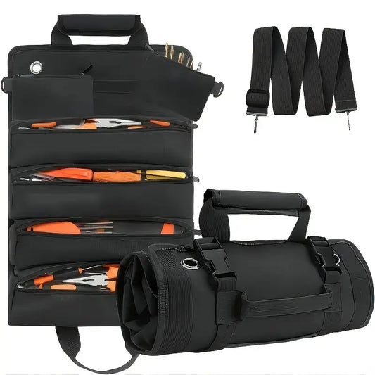 Tool Roll with Detachable Pouches Heavy Duty Roll Up Tool Bag for Carpenter Mechanic Electrician & Hobbyist Waterproof Adjustable Organizer Roll-Up DIY Enthusiastdetachable pouch