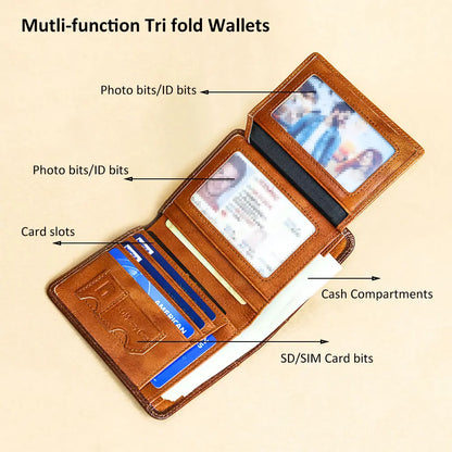 Genuine Leather Rfid Wallets for Men Vintage Short Multi Function ID Credit Card Holder Money Bag Ideal Gift