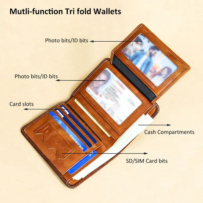 Genuine Leather Rfid Wallets for Men Vintage Short Multi Function ID Credit Card Holder Money Bag Ideal Gift