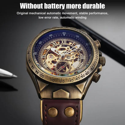 Automatic Mechanical Watch for Men-Classic Skeleton Dial Precision Wristwatch,Fashion Accessory with Retro Design,waterproof Gift for smart man
