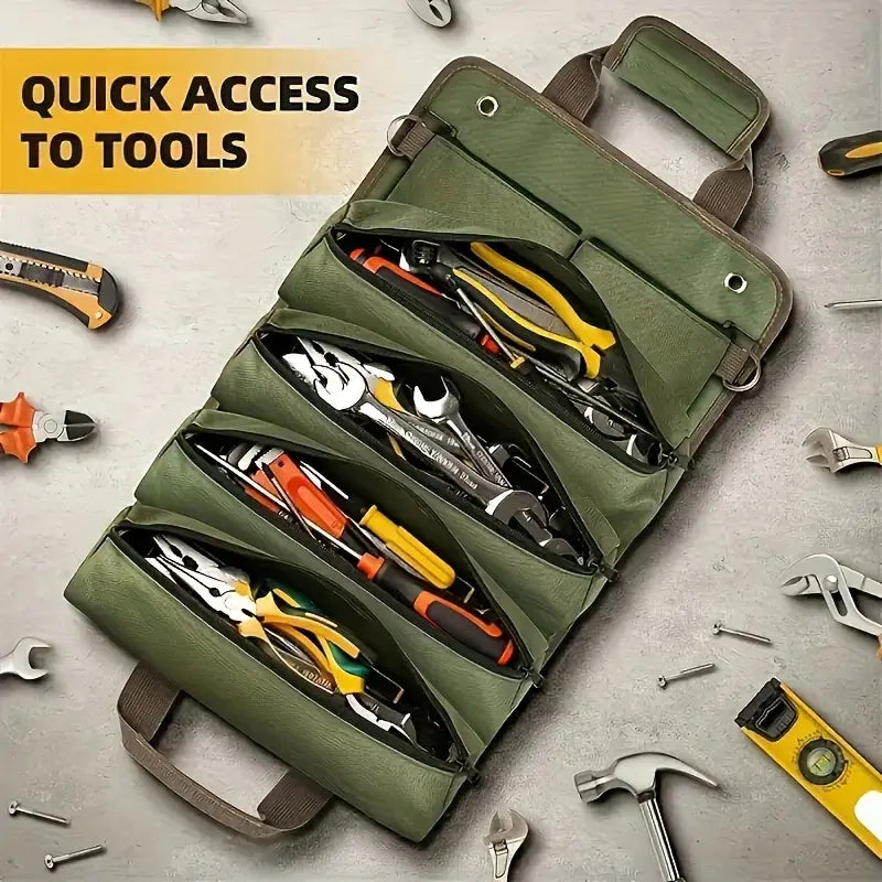 Tool Roll with Detachable Pouches Heavy Duty Roll Up Tool Bag for Carpenter Mechanic Electrician & Hobbyist Waterproof Adjustable Organizer Roll-Up DIY Enthusiastdetachable pouch
