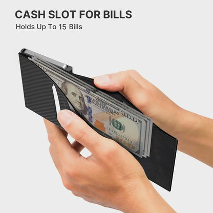 Mens Smart Wallet Card Holder for  Leather, RFID Blocking, Slim, Carbon Fiber, Minimalist - 6-9 Card Capacity | ID Window | Cash Slot