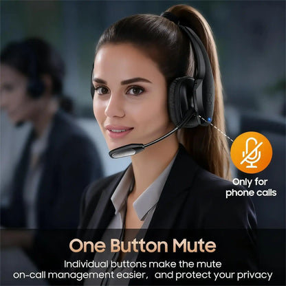 Bytewaveshop Trucker Bluetooth Headset, Wireless with Mic,Bluetooth Headset with ENC Dual Noise Cancelling Microphone & Mute Button, 55Hrs Working Time PC Headset for Cell Phones, Computer, Truck Driver Audio Headphone