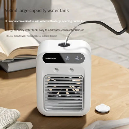 1pc Rechargeable Mini Air Conditioner Portable Water Cooling Fan Humidifier Purifier Desktop Air Cooler Fan for Office Desktop