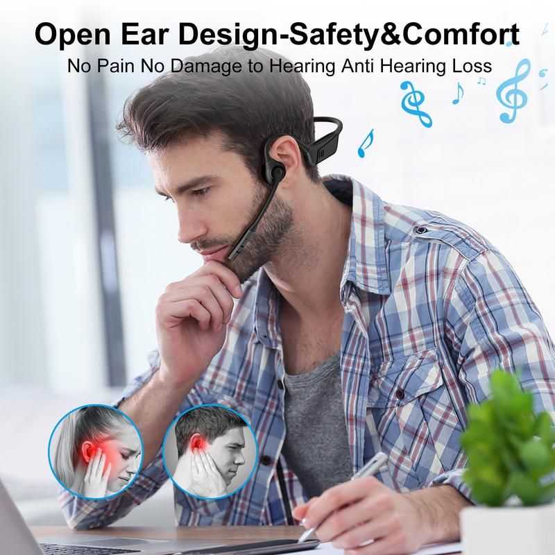 2B2C LK02 Bluetooth Air Conduction Headset with Mic, For Trucker Drivers, Open Ear Wireless Headphones with Bluetooth 5.1/Mute Function/aptX-HD/LL, for Online Meeting/Online Teaching/Office Home Business/Driving