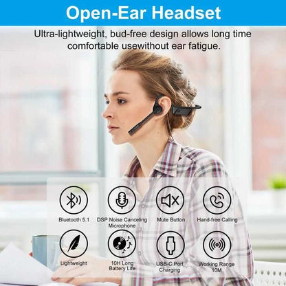 2B2C LK02 Bluetooth Air Conduction Headset with Mic, For Trucker Drivers, Open Ear Wireless Headphones with Bluetooth 5.1/Mute Function/aptX-HD/LL, for Online Meeting/Online Teaching/Office Home Business/Driving