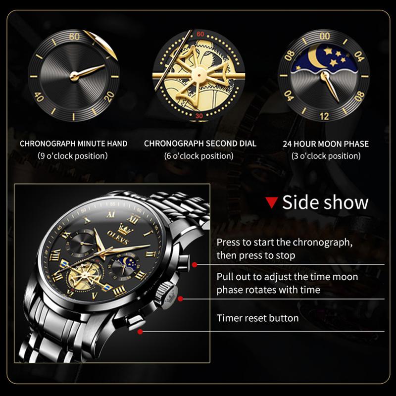 Men's Chronograph Quartz Watch G2859 Stainless Steel Waterproof Luminous Date with Luminous Hands, 41 mm Diameter, 20 mm Band Length Casual Trendy Wristwatch