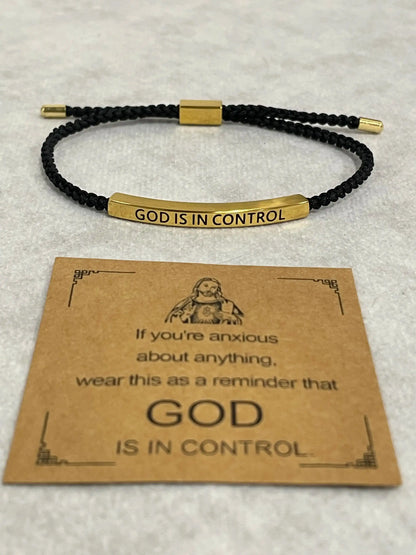 Inspire Bracelet "GOD IS IN CONTROL"/"DIOS TIENE EL CONTROL" - Premium Artistic Engraving, Stainless Steel & 18k Gold Plated, Adjustable Up to 10in, Meaningful & Visually Appealing Jewelry, English and Spanish, Perfect Mother's Day Gift, SummerVibes