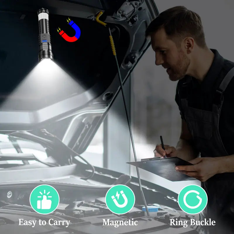 2025 Strong Flashlight, Rechargeable, Waterproof, Emergency Lighting, Red&Blue Alarm Lights, Camping Gadgets , for Fishing Garden Night Security Road Garage