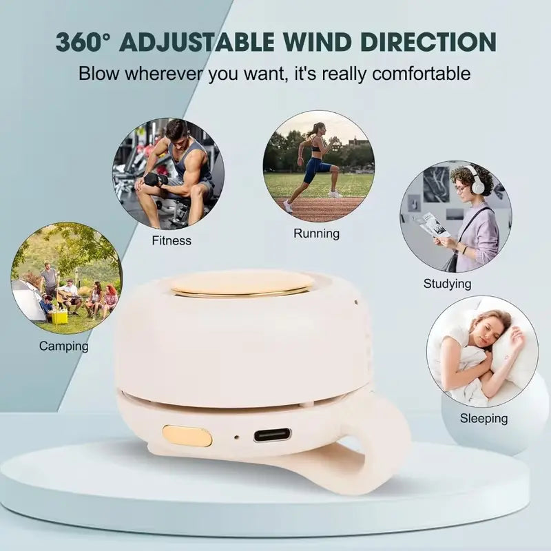 Portable Silent Mini Bladeless Electric Fan Adjustable 3-speed Waist Fans Rechargeable Personal Fan USB Protection Perfect Gift for Outdoor Trave