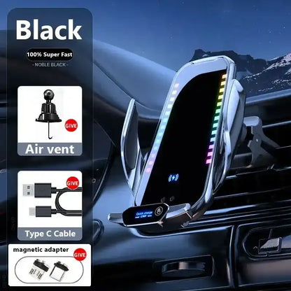 Wireless Charging Smart Rhythm Color Lights with Infrared Sensing, Adjustable Car Phone Holder & Retractable Stand for Music and Car Use magnetic phone holder, Car Wireless Charger, Wireless Fast Charging,summervibes