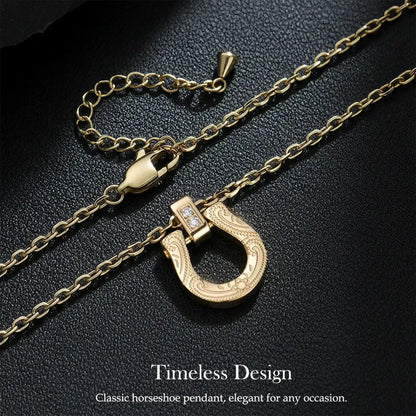 Plated Horseshoe Letter Pendant Necklace for Women, Western Cowgirl Lucky Charm Jewelry with Clear CZ Diamonds, Symbol of Good Luck & Protection
