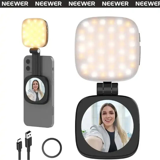 Magnetic Selfie Light for MagSafe iPhone/Android – Foldable LED Ring Light with Mirror & Stand, Portable Rechargeable Indoor/Outdoor Lighting for Makeup Selfie Photography & Video Recording, mothersdaygift